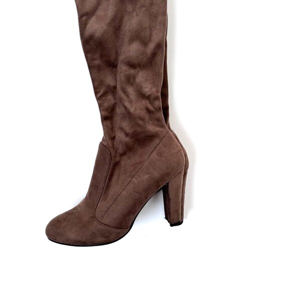Suede Light Brown Boots Above Knee High with Strings in Back - Picture 2 of 6